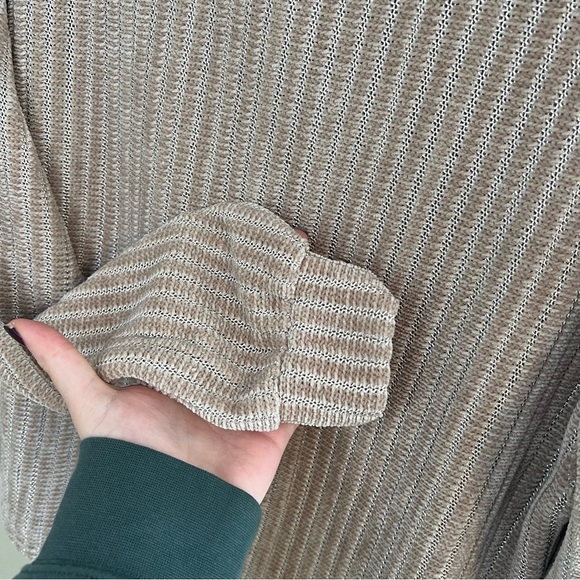 LULUS Weekend Ready Taupe Chenille Striped Sweater Top S - Picture 7 of 10